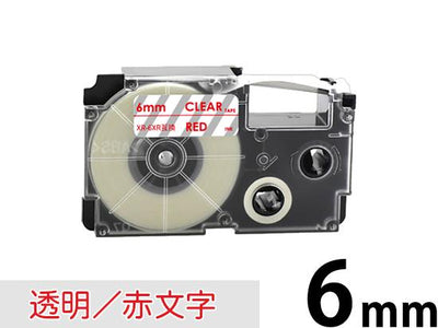 【6mm 透明/赤文字】透明タイプ Casio ネームランド 用 互換テープカートリッジ / XR-6XR