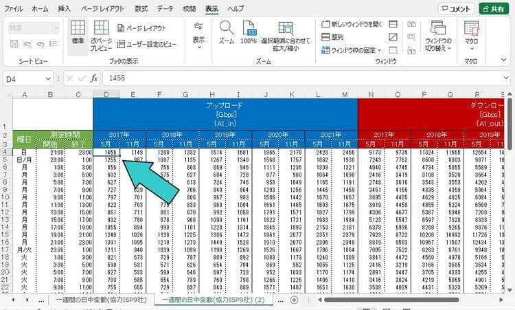 複数の行と列を同時に固定する方法
