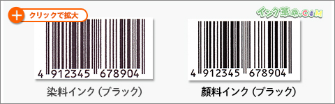 印刷結果：純正インクとインク革命互換インクバーコード