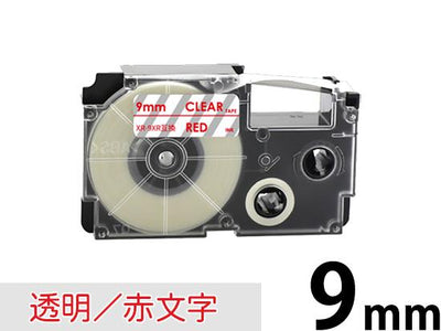 【9mm 透明／赤文字】透明タイプ Casio ネームランド 用 互換テープカートリッジ / XR-9XR