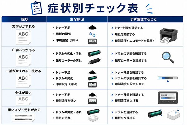レーザープリンターの症状別チェック